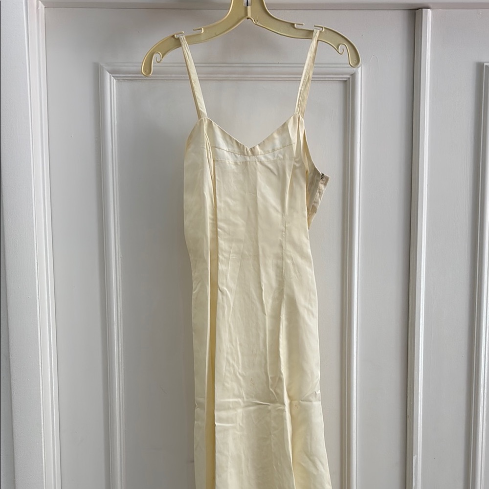 70s Vintage Cream Lace Dress with Satin Slip Rhinestone Detail Small - Picture 8 of 10